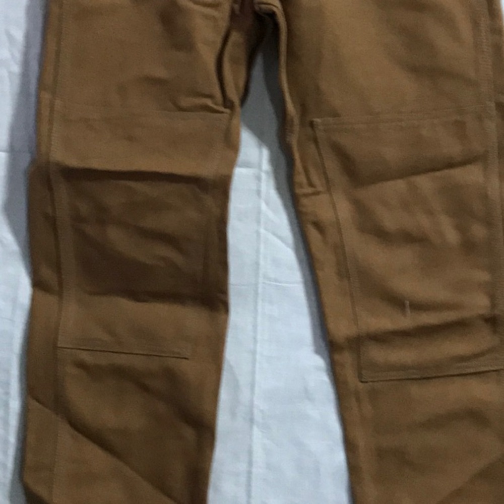 Vintage Carhartt Double Knee Bib Overalls Duck Canvas Tan Brown youth Workwear - Picture 3 of 13